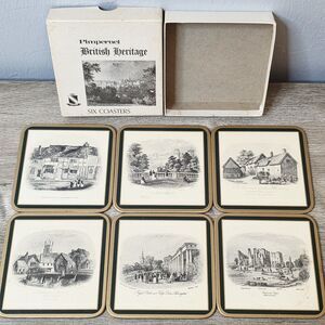 Vtg British Heritage Collection Pimpernel Set 6 Coasters WARWICKSHIRE GREEN 316